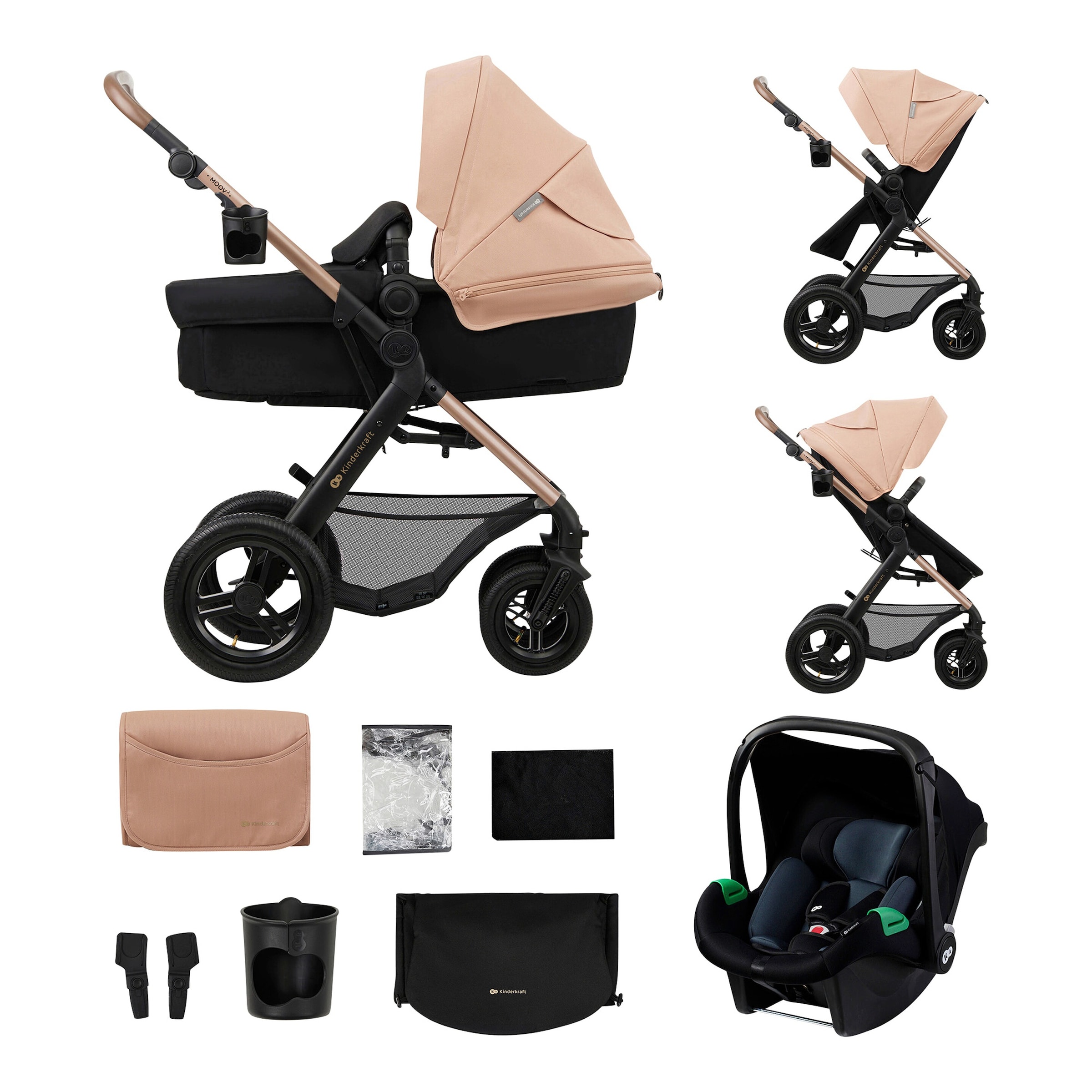 Kinderkraft Kombikinderwagen MOOV 2 Air Trio-Set inkl. Babyschale MINK PRO beige