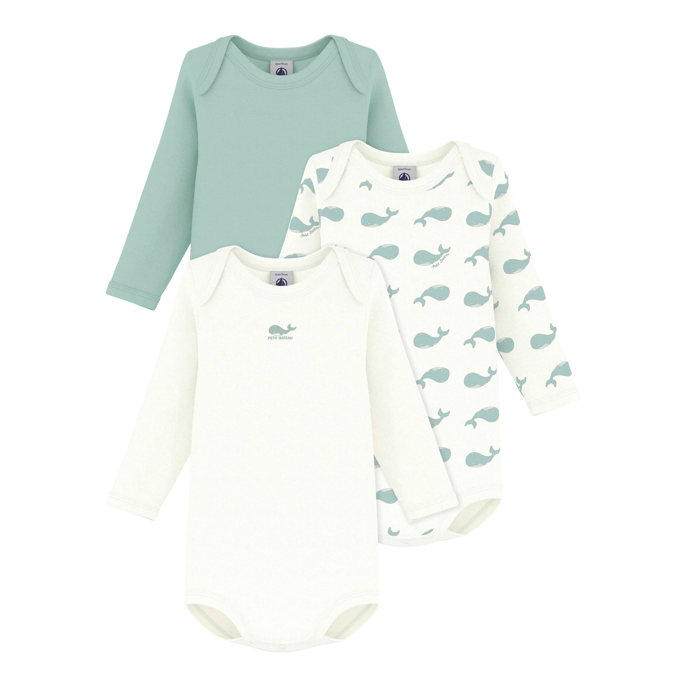 Petit Bateau 3er-Pack Bodys langarm Wale