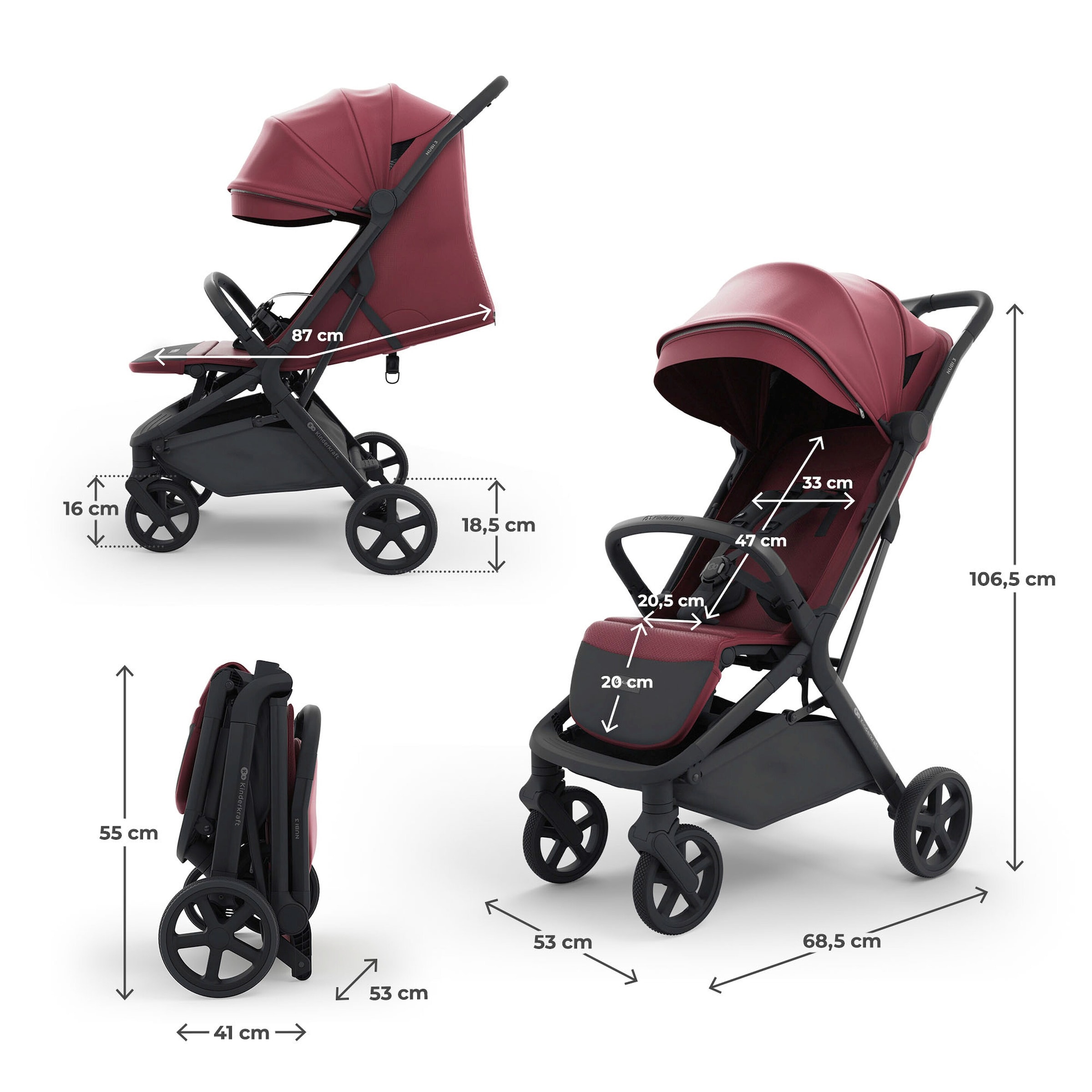 Kinderkraft Buggy NUBI 3 dunkelrot