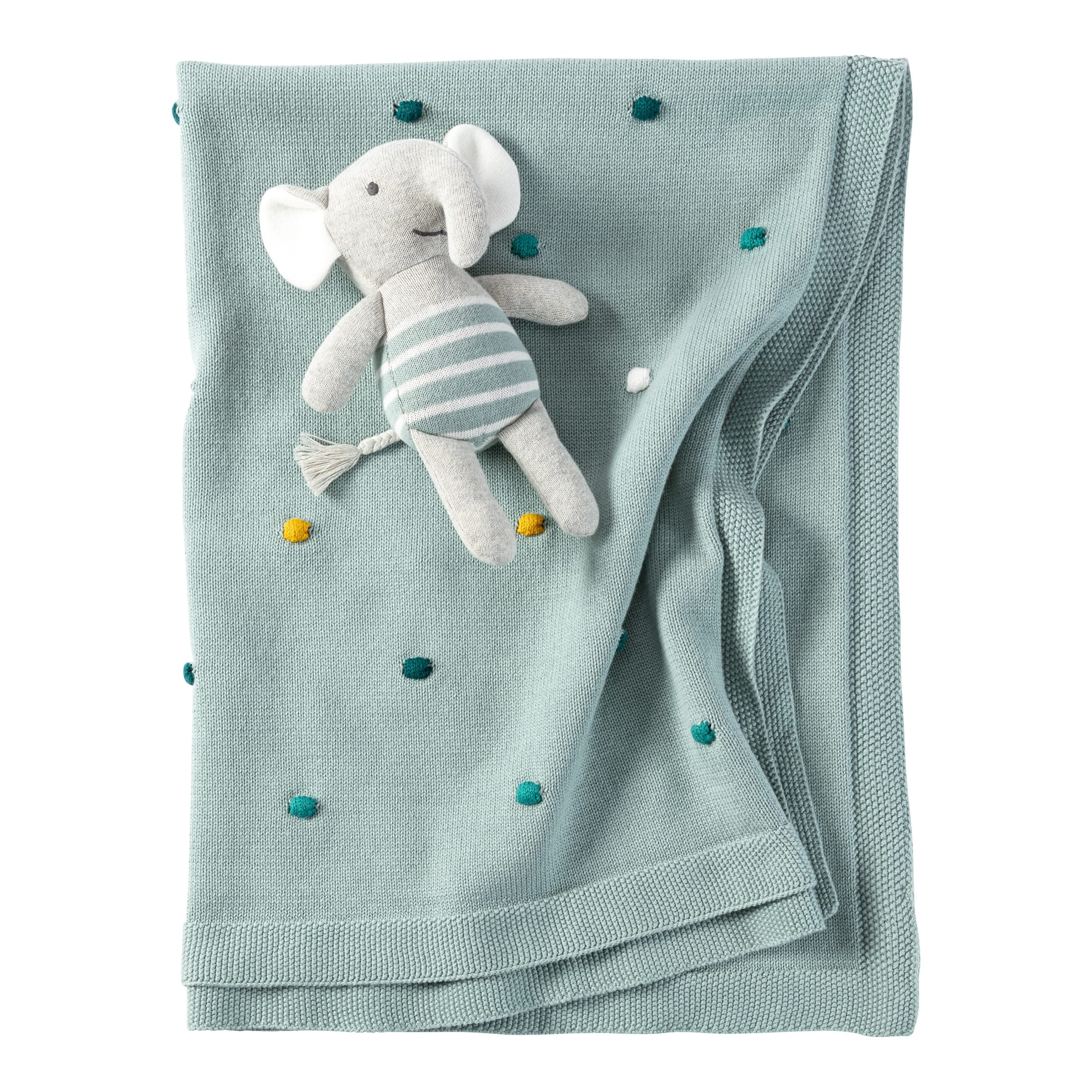 Bornino Home Babydecken-Set mit Greifling Elefant 80x100 cm