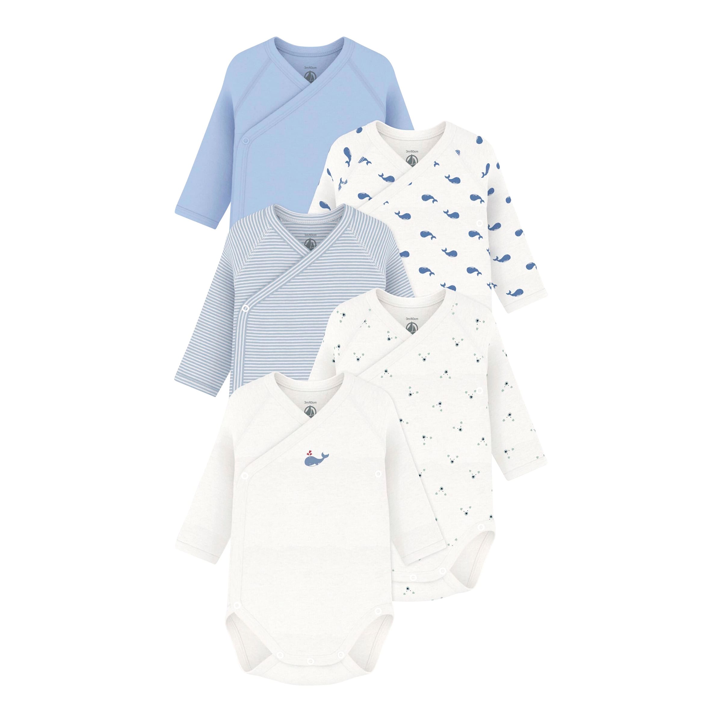 Petit Bateau 5er-Pack Wickelbodys langarm Ringel Wale Bären