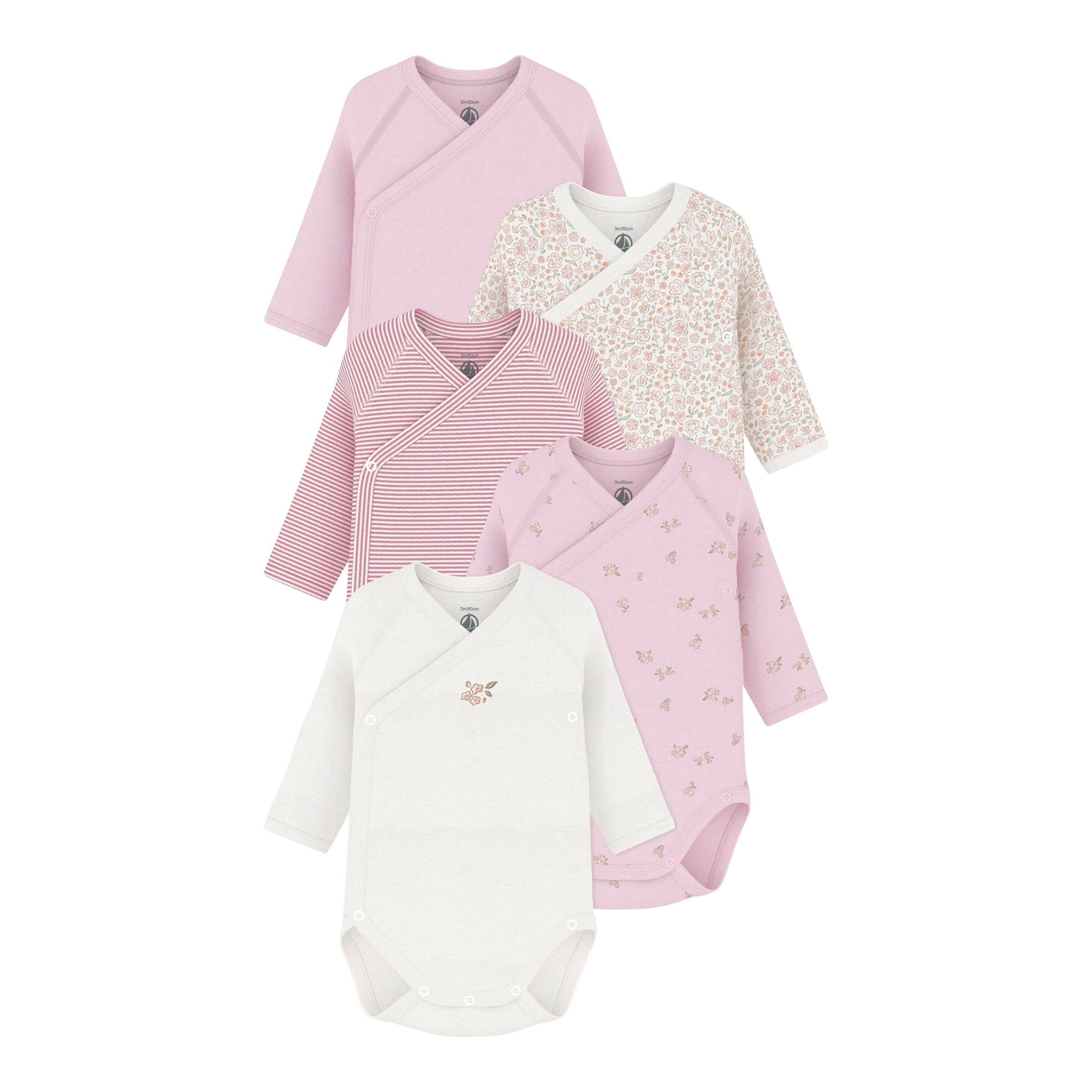Petit Bateau 5er-Pack Wickelbodys langarm Ringel Blumen