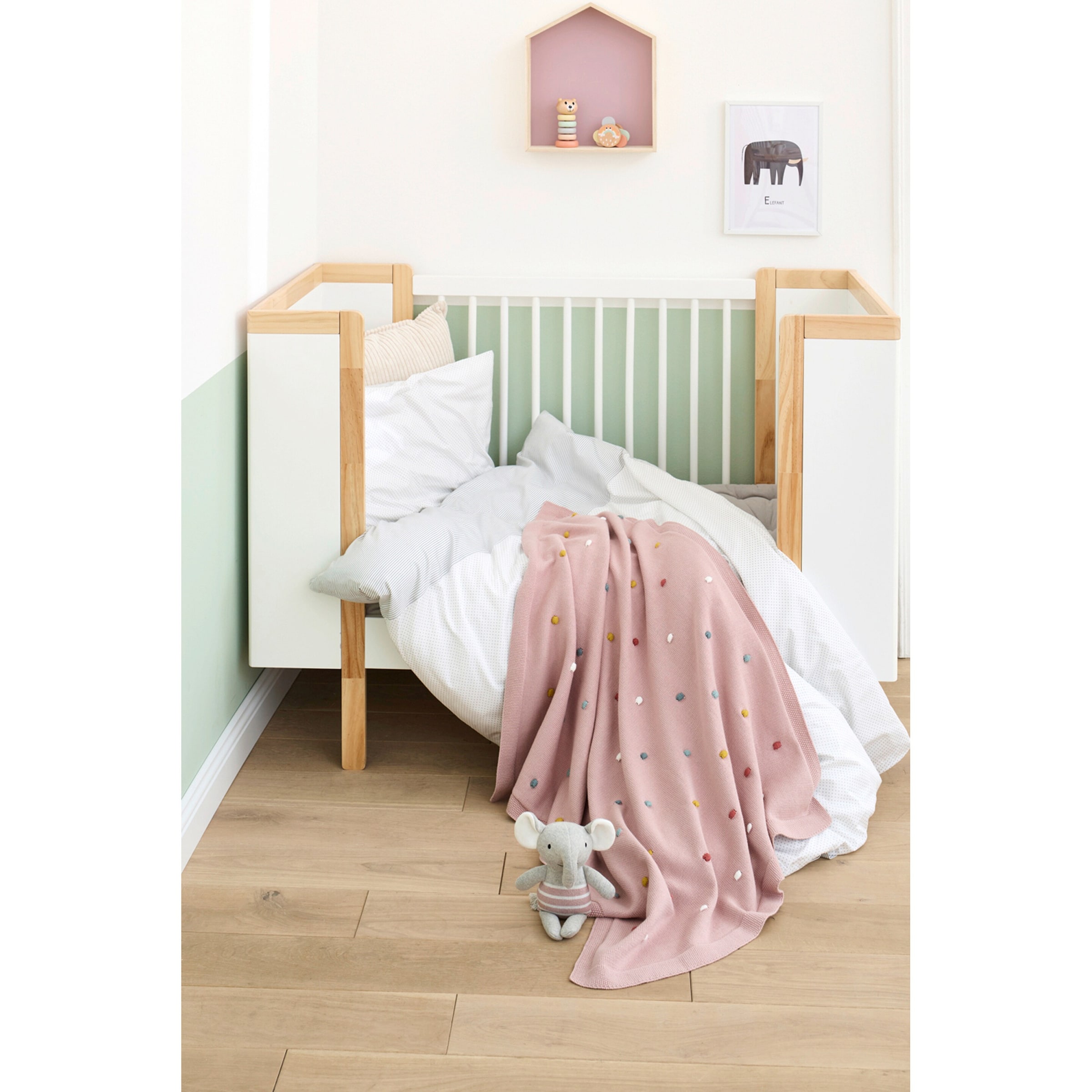 Bornino Home Babydecken-Set mit Greifling Elefant 80x100 cm